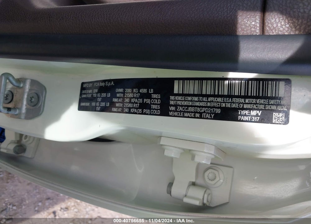 2016 JEEP RENEGADE LATITUDE VIN: ZACCJBBT8GPD21799