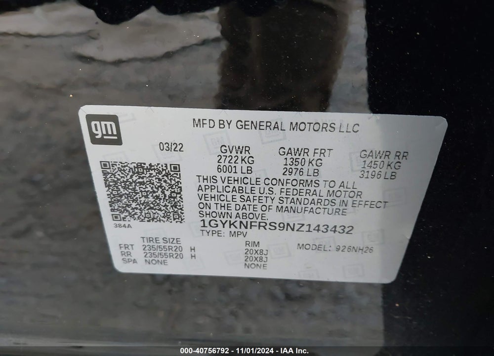 2022 CADILLAC XT5 AWD PREMIUM LUXURY VIN: 1GYKNFRS9NZ143432