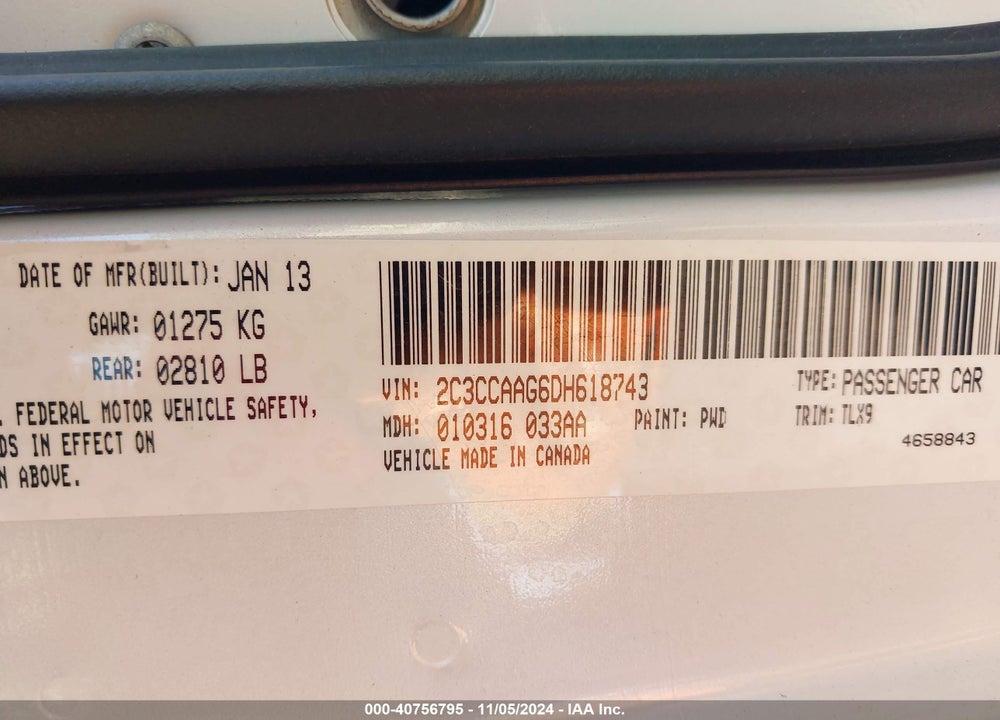 2013 CHRYSLER 300 MOTOWN VIN: 2C3CCAAG6DH618743