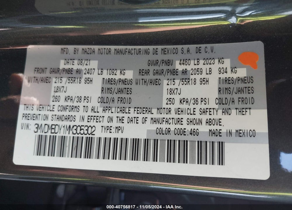 2021 MAZDA CX-30 2.5 TURBO PREMIUM VIN: 3MVDMBDY1MM305302