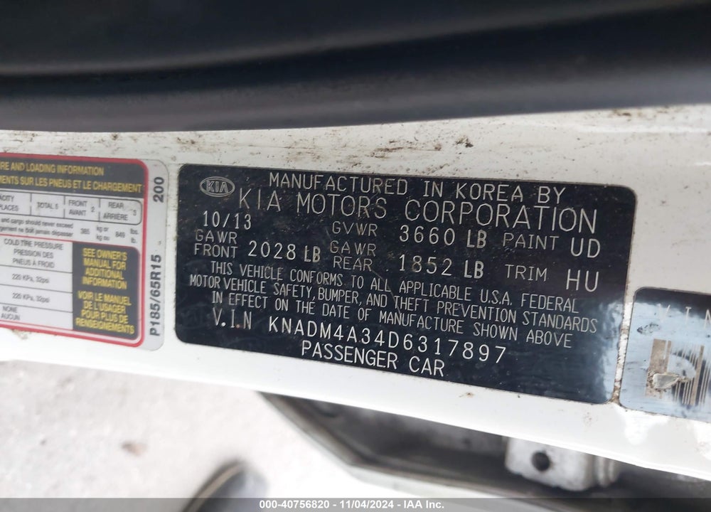 2013 KIA RIO LX VIN: KNADM4A34D6317897
