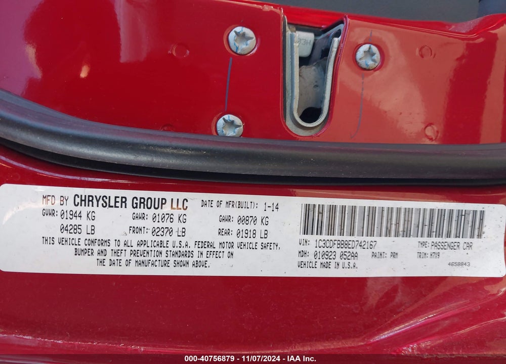 2014 DODGE DART SXT VIN: 1C3CDFBB8ED742167