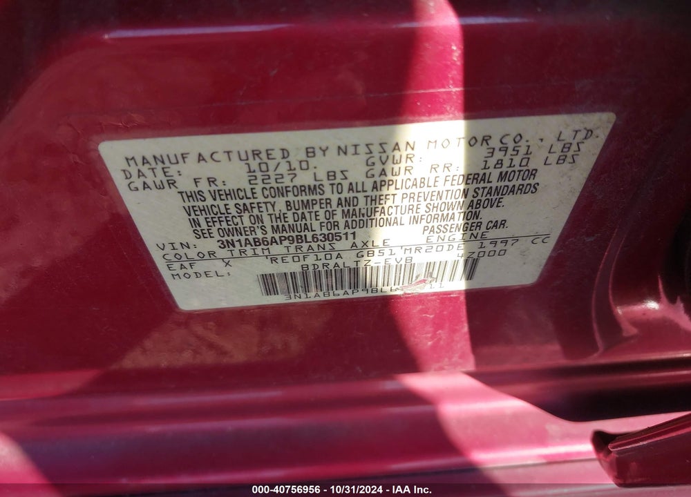 2011 NISSAN SENTRA VIN: 3N1AB6AP9BL630511