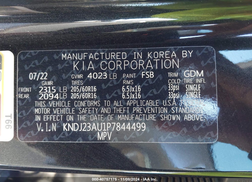 2023 KIA SOUL LX VIN: KNDJ23AU1P7844499
