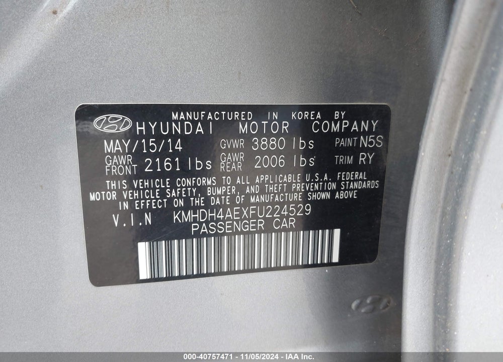 2015 HYUNDAI ELANTRA SE VIN: KMHDH4AEXFU224529