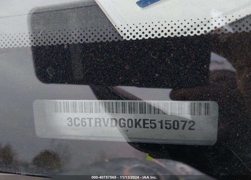 2019 RAM PROMASTER 2500 HIGH ROOF 159 WB VIN: 3C6TRVDG0KE515072