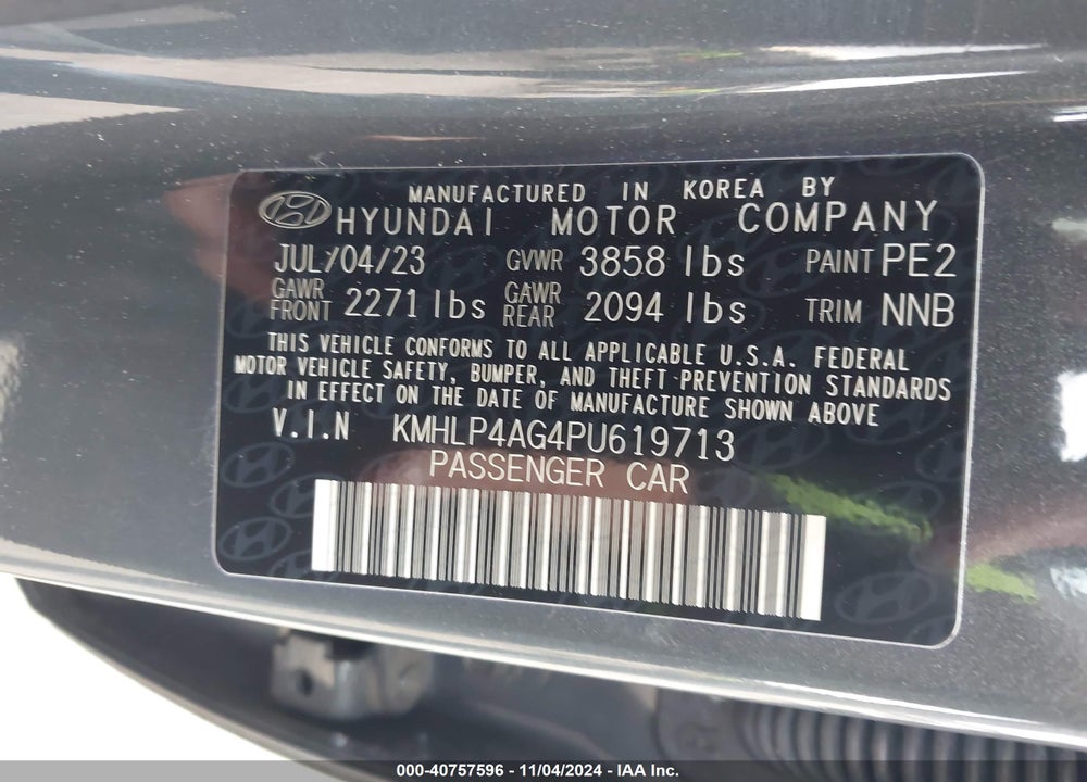 2023 HYUNDAI ELANTRA LIMITED VIN: KMHLP4AG4PU619713
