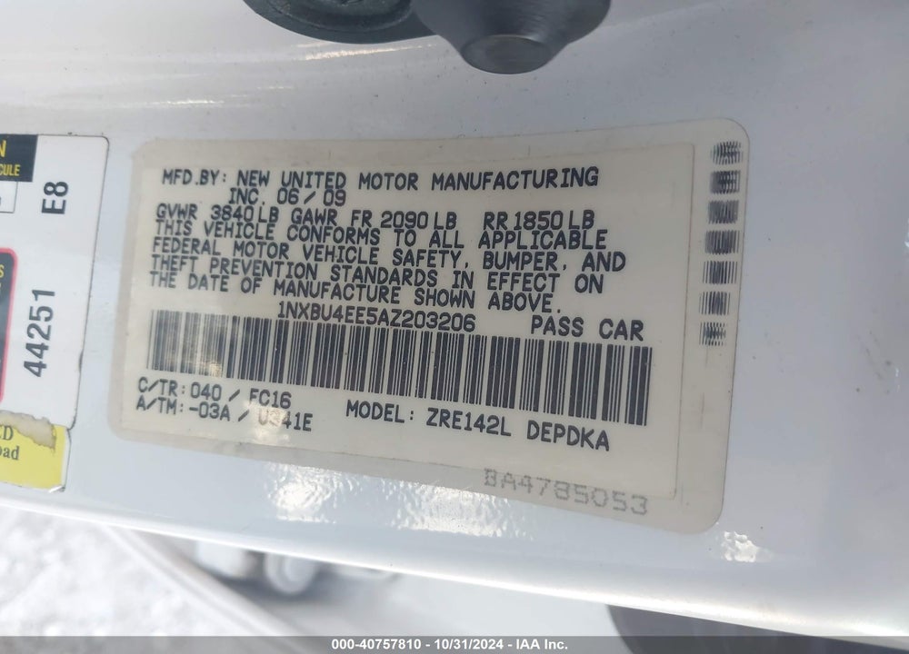 2010 TOYOTA COROLLA LE VIN: 1NXBU4EE5AZ203206