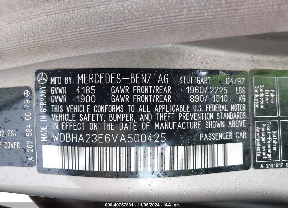 1997 MERCEDES-BENZ C 230 VIN: WDBHA23E6VA500425