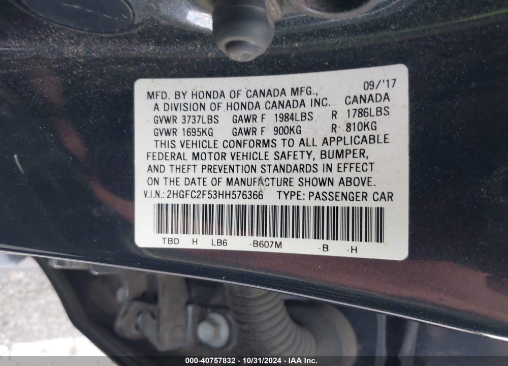 2017 HONDA CIVIC LX VIN: 2HGFC2F53HH576366