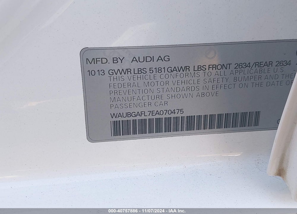 2014 AUDI S4 3.0T PREMIUM PLUS VIN: WAUBGAFL7EA070475