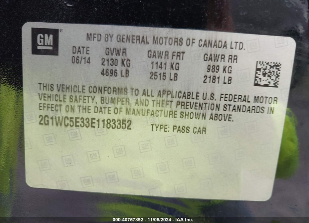 2014 CHEVROLET IMPALA LIMITED LTZ VIN: 2G1WC5E33E1183352