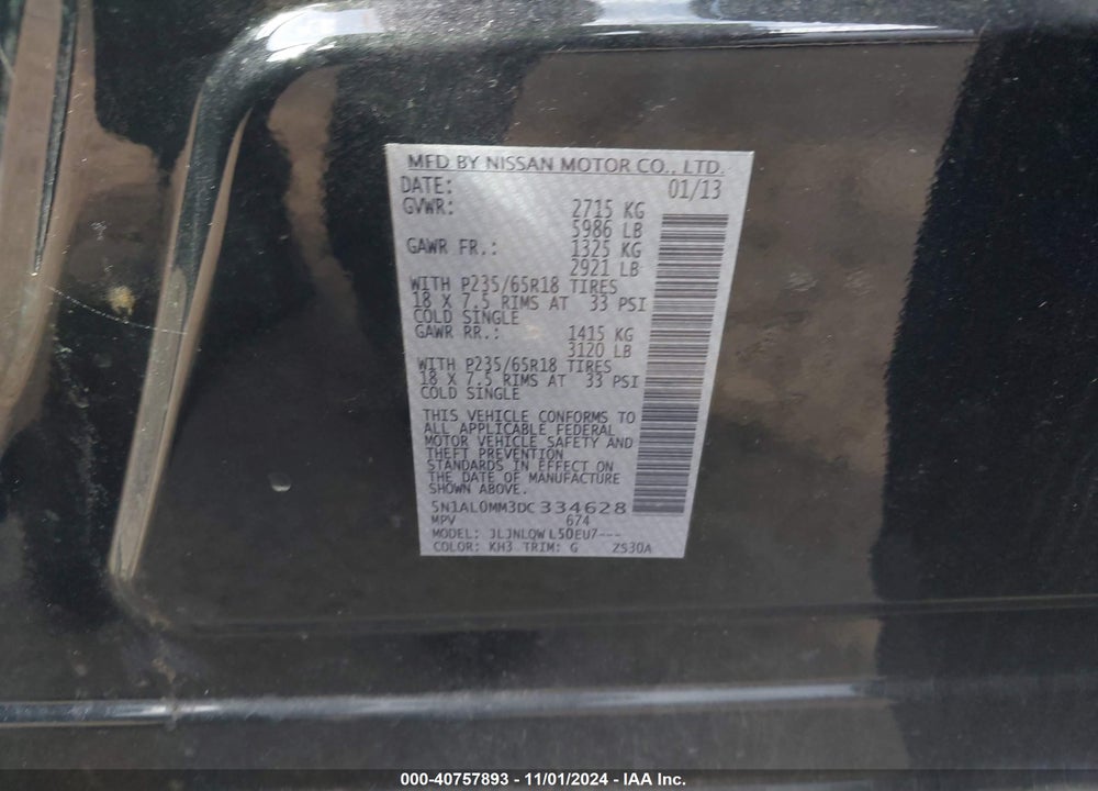 2013 INFINITI JX35 VIN: 5N1AL0MM3DC334628
