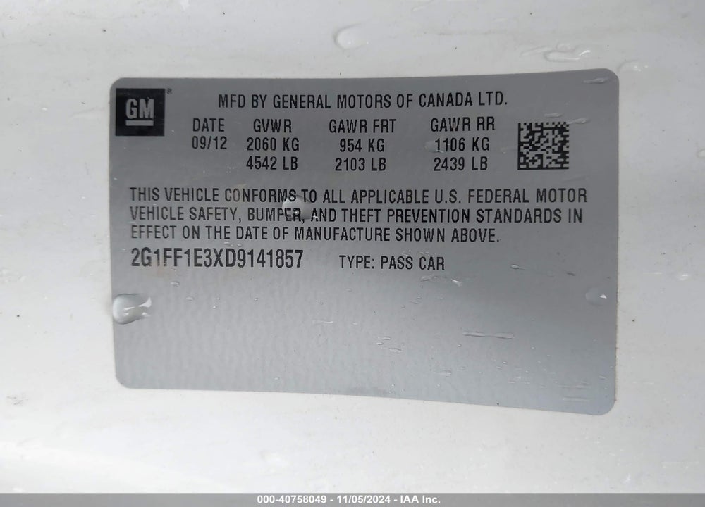 2013 CHEVROLET CAMARO 1LT VIN: 2G1FF1E3XD9141857