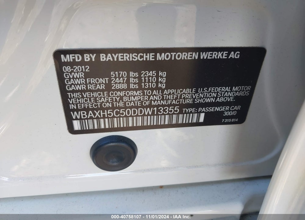 2013 BMW 528I XDRIVE VIN: WBAXH5C50DDW13355