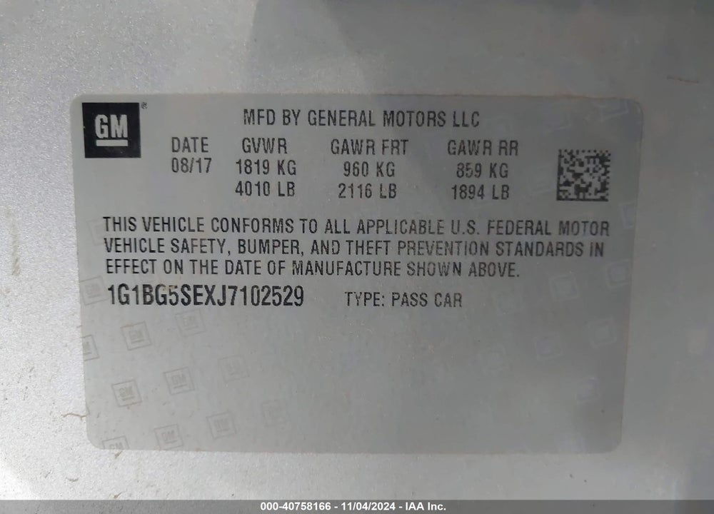 2018 CHEVROLET CRUZE LT MANUAL VIN: 1G1BG5SEXJ7102529