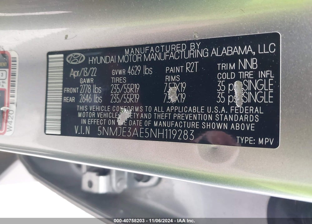 2022 HYUNDAI TUCSON LIMITED VIN: 5NMJE3AE5NH119283
