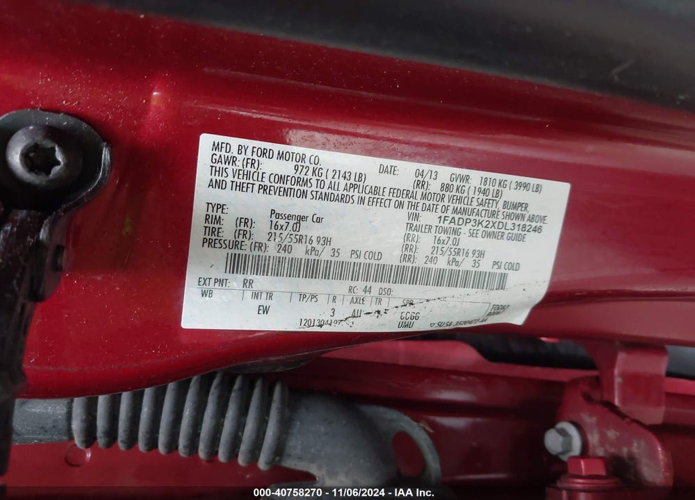 2013 FORD FOCUS SE VIN: 1FADP3K2XDL318246
