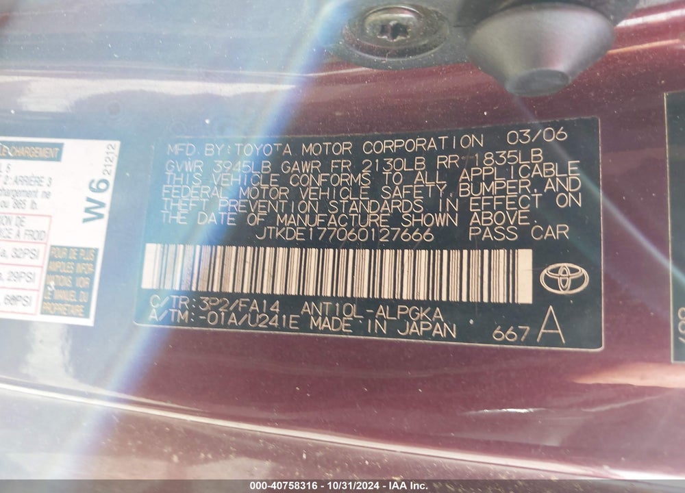 2006 SCION TC VIN: JTKDE177060127666