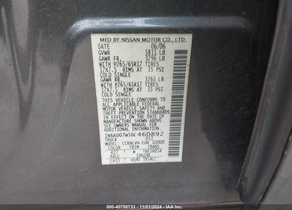 2006 NISSAN FRONTIER LE VIN: 1N6AD07W56C460892