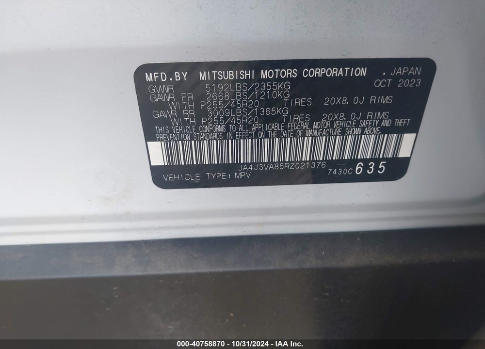 2024 MITSUBISHI OUTLANDER SE 2.5 2WD VIN: JA4J3VA85RZ021376