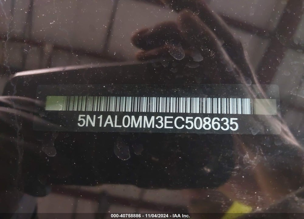 2014 INFINITI QX60 VIN: 5N1AL0MM3EC508635