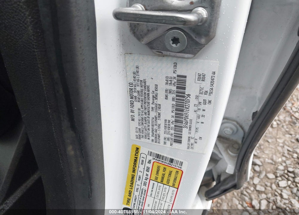 2014 FORD FUSION TITANIUM VIN: 3FA6P0K91ER270756