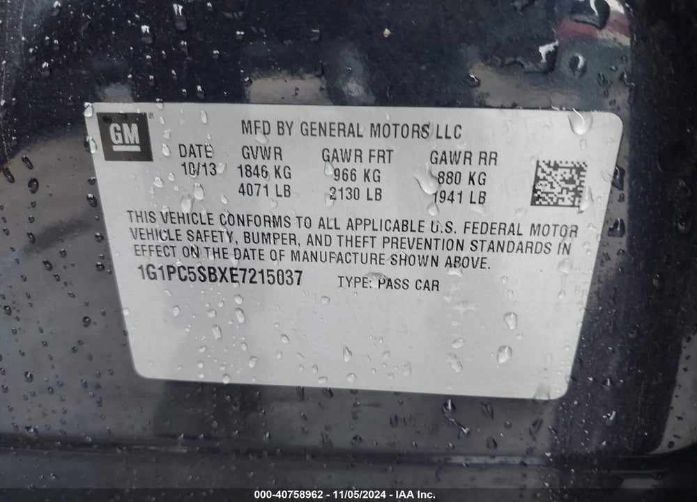 2014 CHEVROLET CRUZE 1LT AUTO VIN: 1G1PC5SBXE7215037