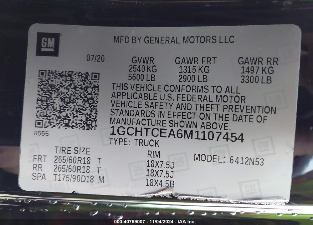 2021 CHEVROLET COLORADO 4WD LONG BOX LT VIN: 1GCHTCEA6M1107454