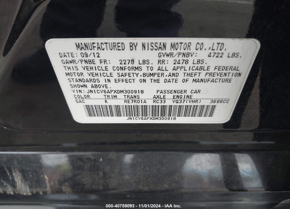 2013 INFINITI G37 JOURNEY VIN: JN1CV6APXDM300918