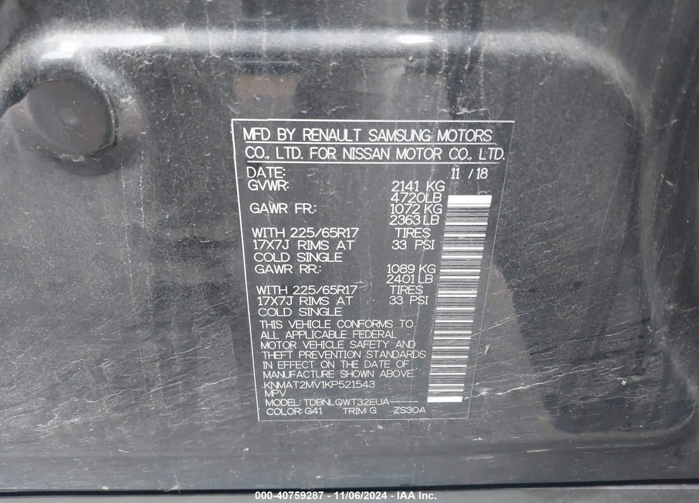 2019 NISSAN ROGUE SV VIN: KNMAT2MV1KP521543