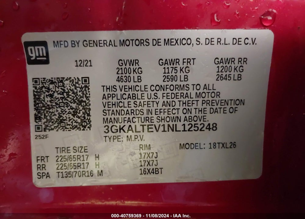 2022 GMC TERRAIN AWD SLE VIN: 3GKALTEV1NL125248