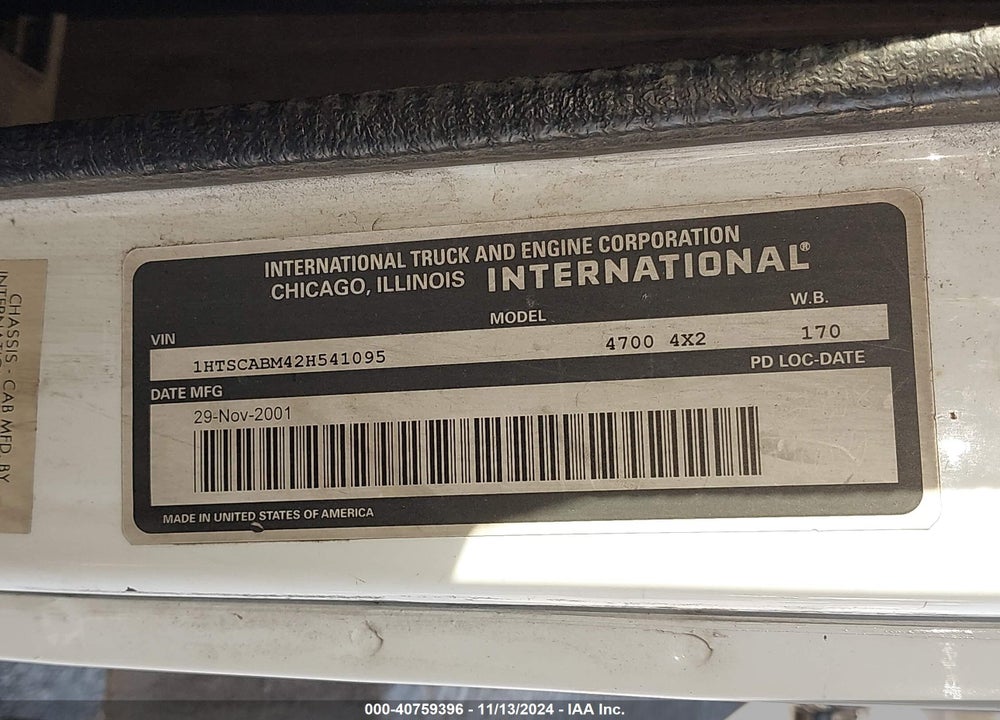 2002 INTERNATIONAL 4000 4700 VIN: 1HTSCABM42H541095