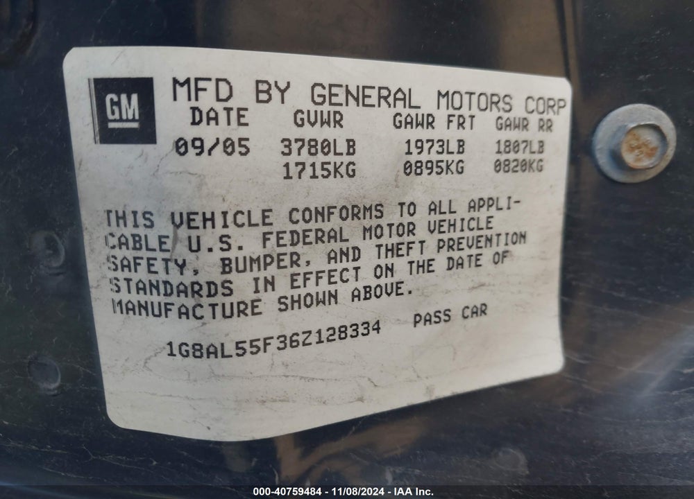 2006 SATURN ION 3 VIN: 1G8AL55F36Z128334