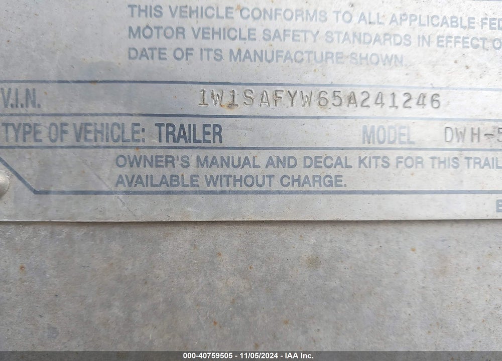 2005 WILSON TRAILER CO --- VIN: 1W1SAFYW65A241246
