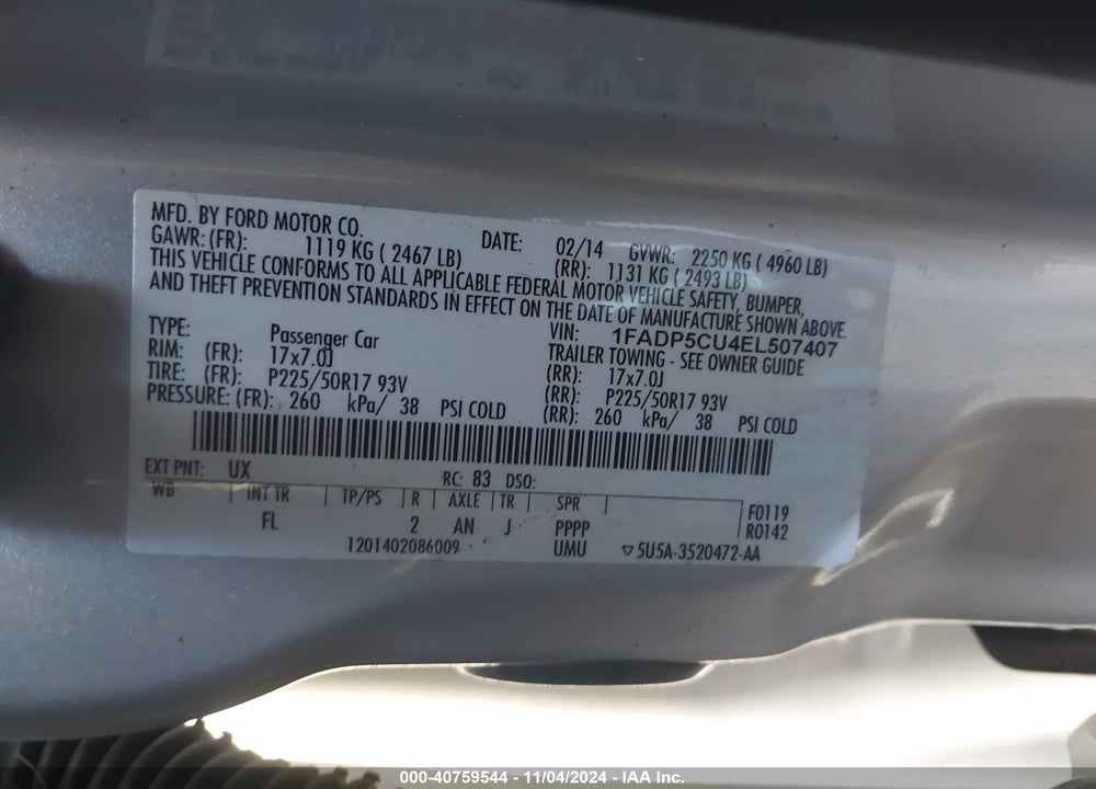 2014 FORD C-MAX ENERGI SEL VIN: 1FADP5CU4EL507407