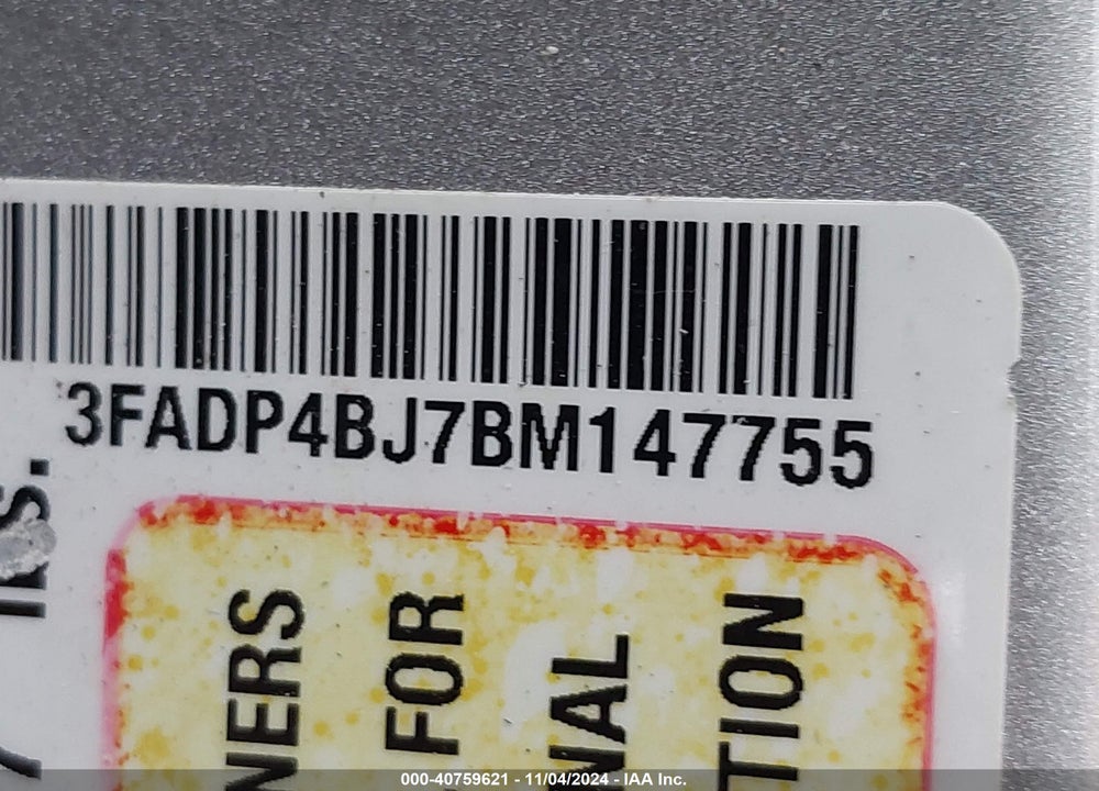 2011 FORD FIESTA SE VIN: 3FADP4BJ7BM147755