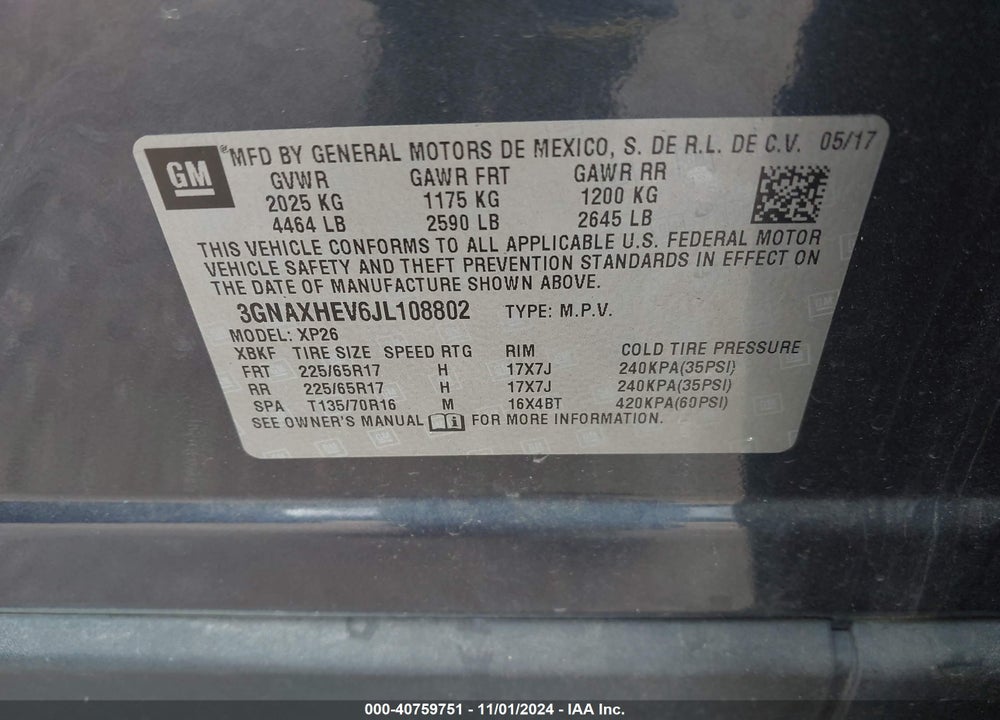 2018 CHEVROLET EQUINOX LS VIN: 3GNAXHEV6JL108802