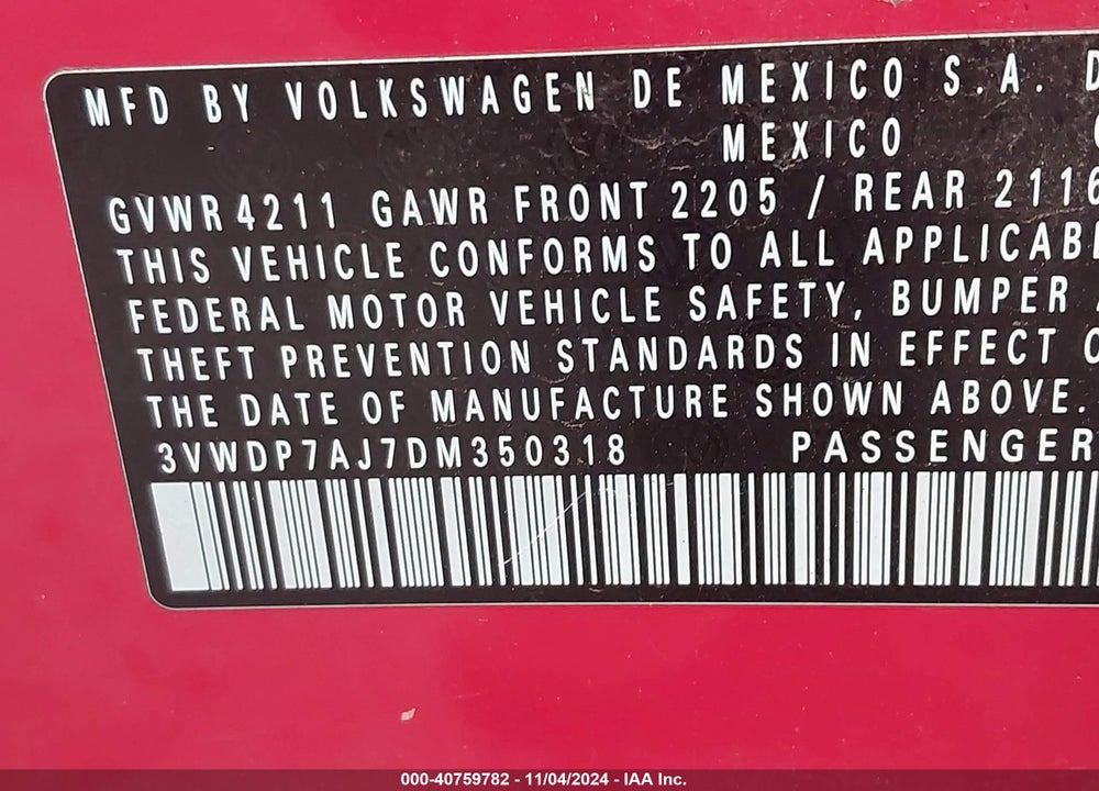 2013 VOLKSWAGEN JETTA SE W/CONVENIENCE/SUNROOF VIN: 3VWDP7AJ7DM350318