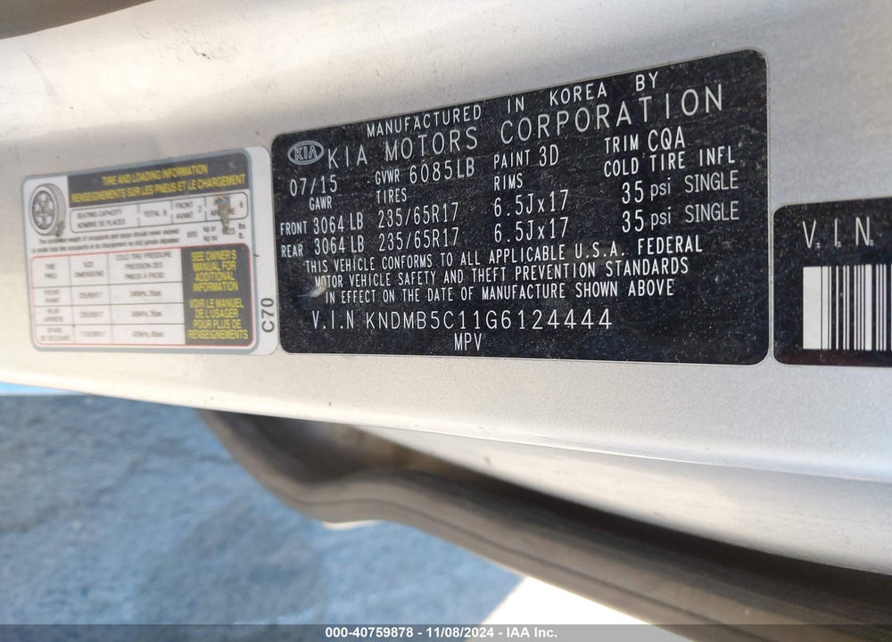 2016 KIA SEDONA LX VIN: KNDMB5C11G6124444