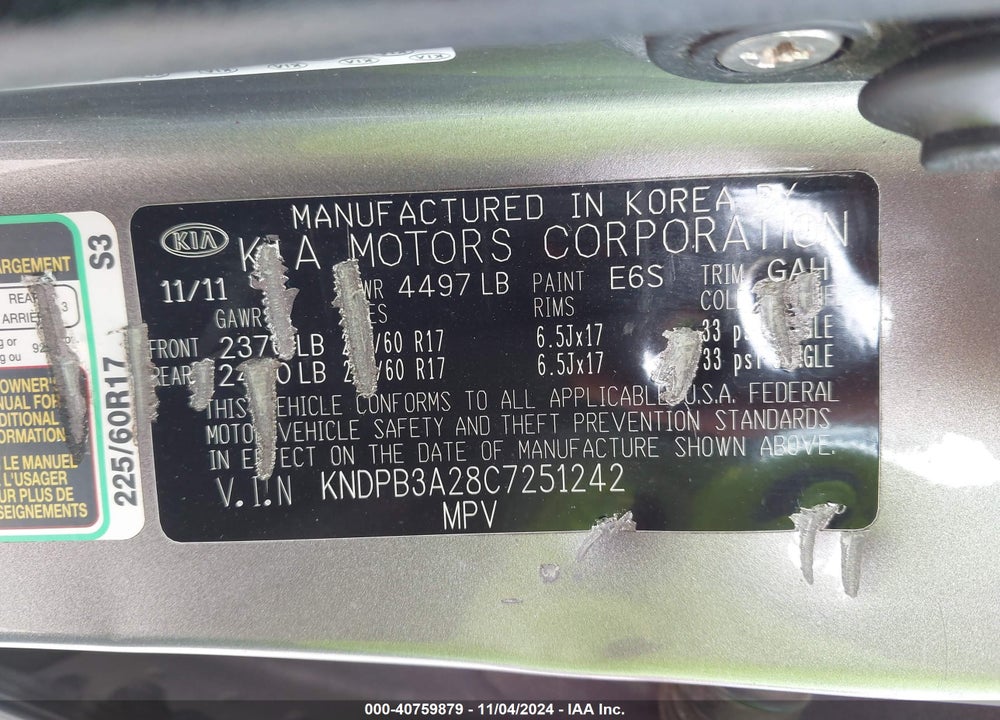 2012 KIA SPORTAGE LX VIN: KNDPB3A28C7251242