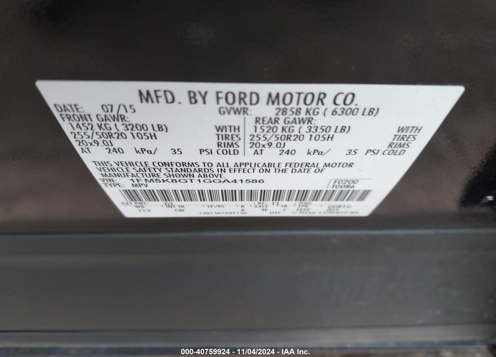 2016 FORD EXPLORER SPORT VIN: 1FM5K8GT1GGA41586