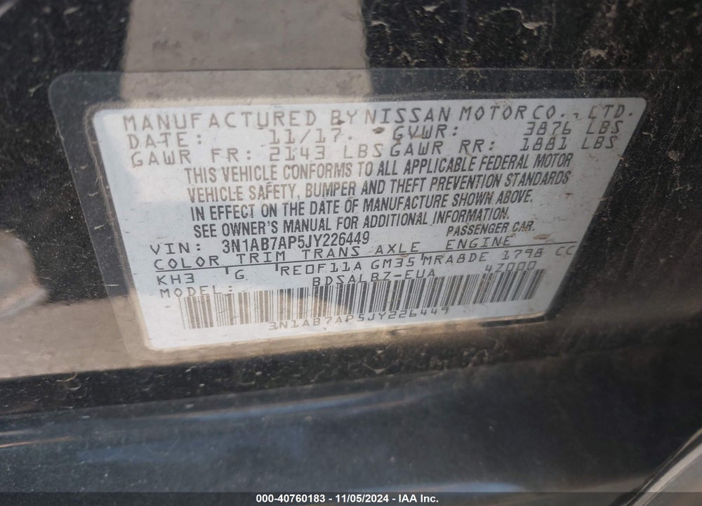 2018 NISSAN SENTRA S VIN: 3N1AB7AP5JY226449