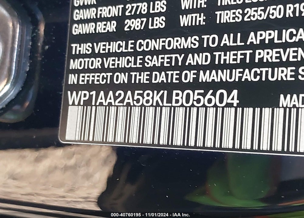 2019 PORSCHE MACAN VIN: WP1AA2A58KLB05604