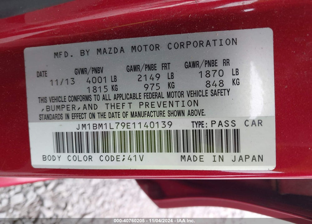 2014 MAZDA 3 I TOURING VIN: JM1BM1L79E1140139