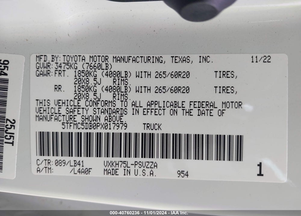 2023 TOYOTA TUNDRA HYBRID 1794 EDITION VIN: 5TFMC5DB0PX017979