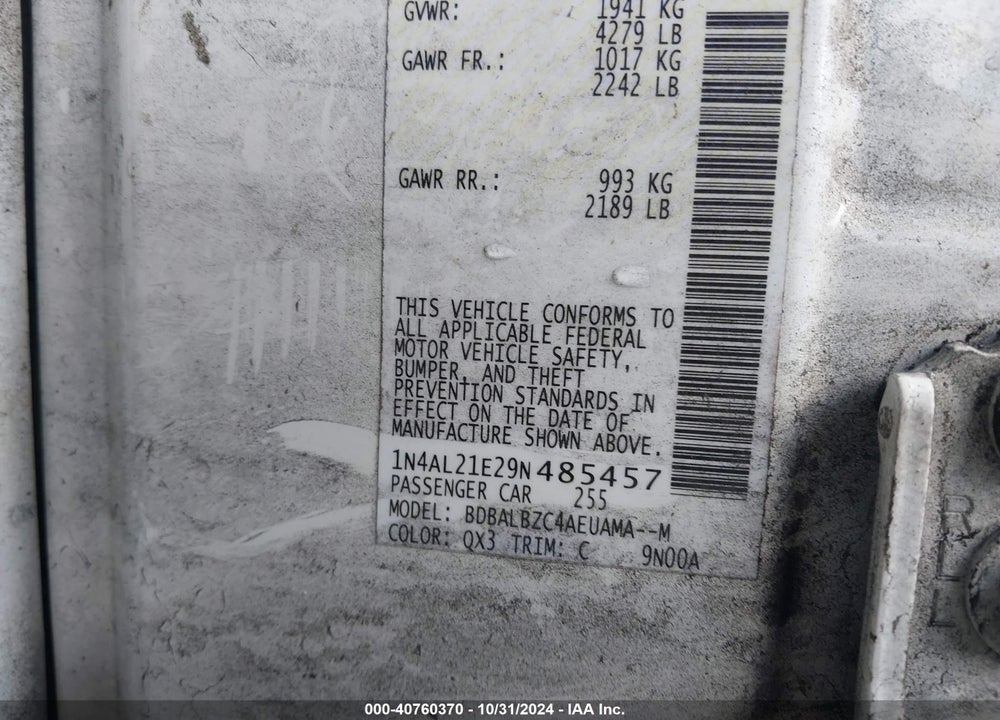 2009 NISSAN ALTIMA 2.5 S VIN: 1N4AL21E29N485457