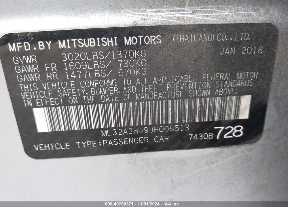 2018 MITSUBISHI MIRAGE ES VIN: ML32A3HJ9JH008513