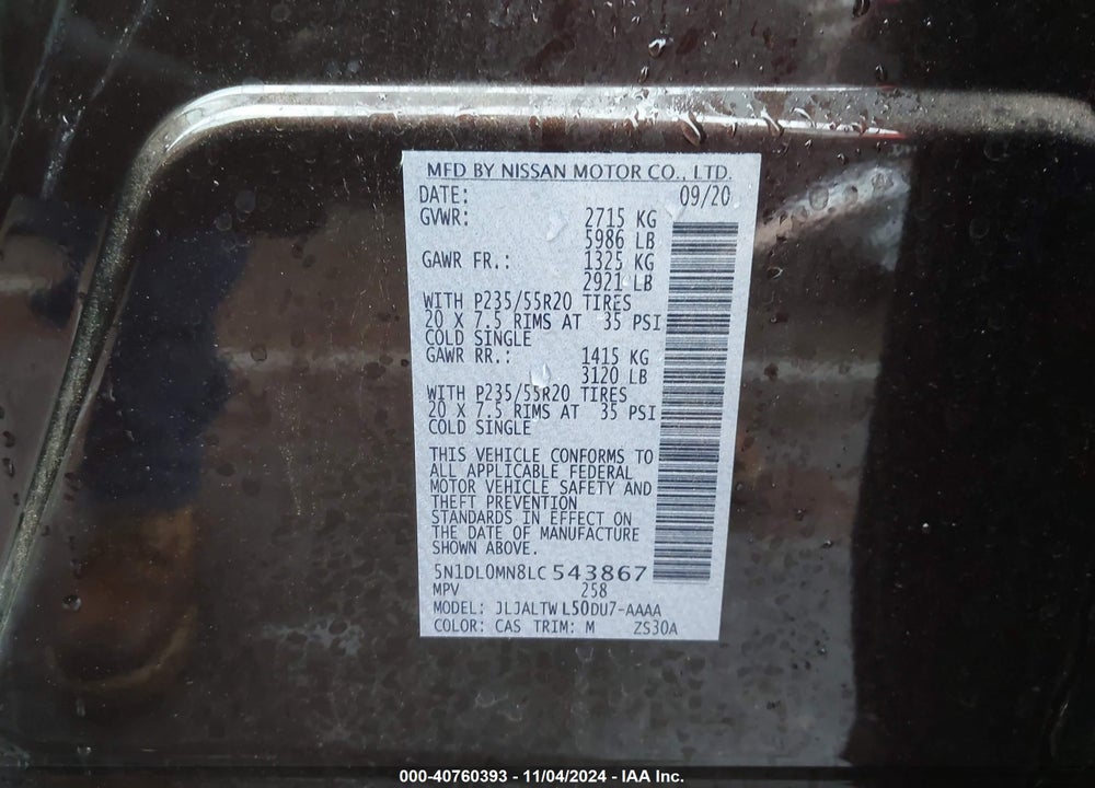 2020 INFINITI QX60 LUXE VIN: 5N1DL0MN8LC543867