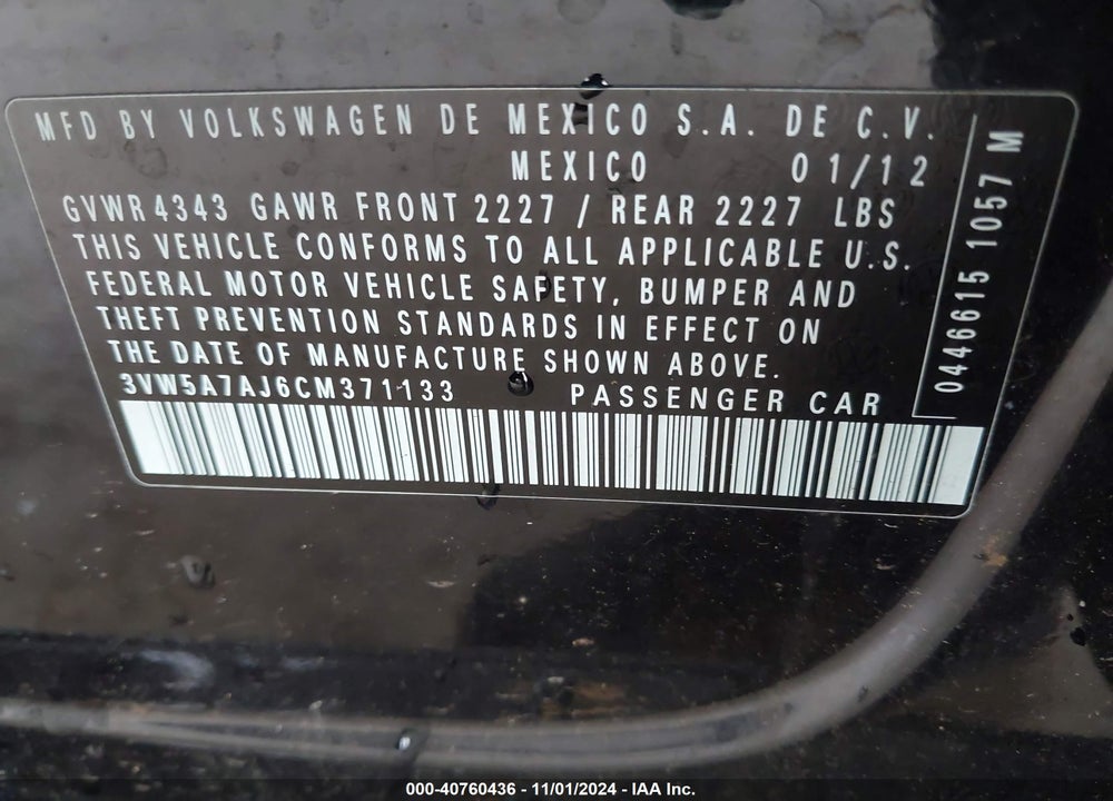 2012 VOLKSWAGEN JETTA GLI AUTOBAHN W/NAV VIN: 3VW5A7AJ6CM371133
